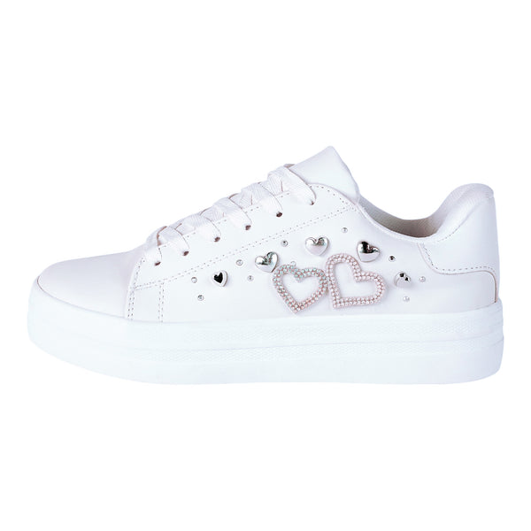 Tenis Casual de Dama Modelo 1390 con Detalles de Corazones y Brillantes - Elegancia y EstiloAñade un toque de estilo y comodidad a tu colección de calzado con los Tenis Casual de Dama modelo 1390.