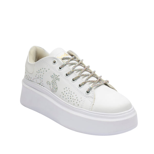 Tenis Plataforma Blanca con Detalles Brillantes - Modelo 3014