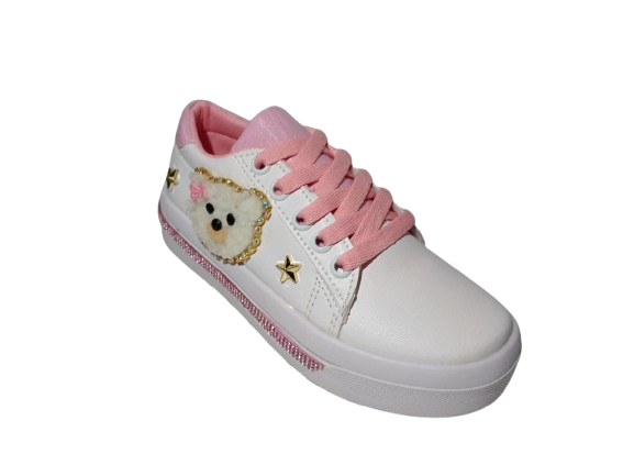 Tenis para Niña Modelo 0990 con Diseño de Osito y Detalles Dorados