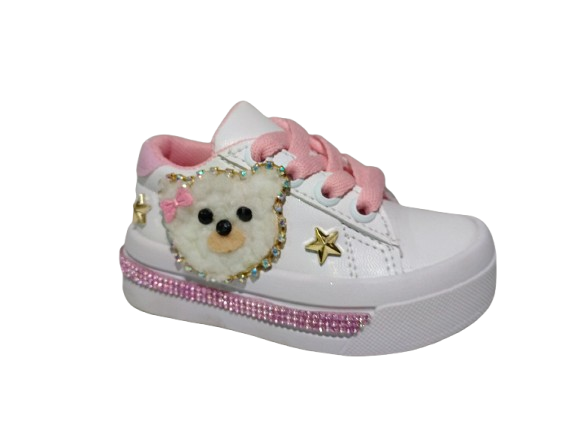 Tenis para Niña Modelo 0988 con Diseño de Osito y Detalles Dorados