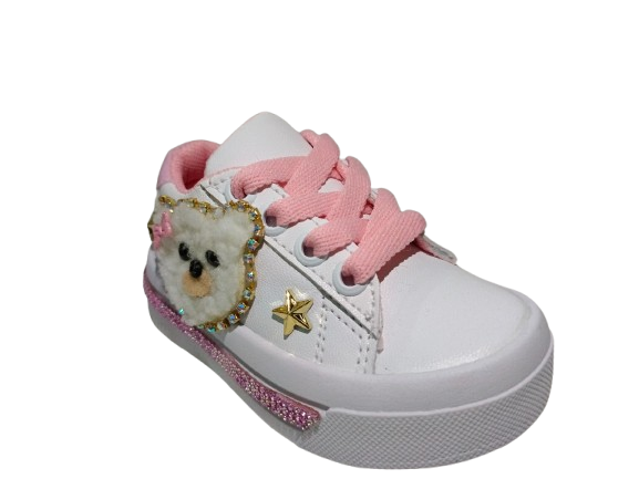 Tenis para Niña Modelo 0988 con Diseño de Osito y Detalles Dorados