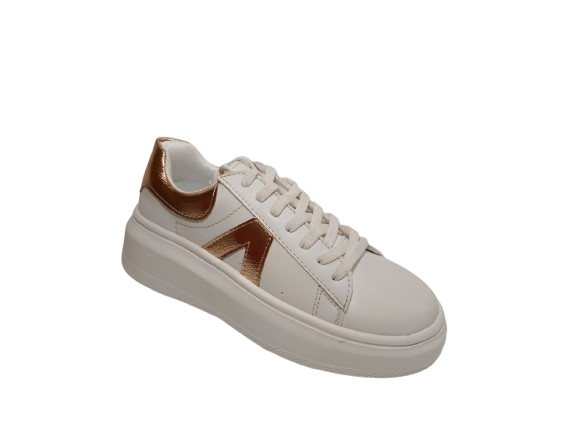 Tenis para Dama Color Blanco con Detalles en Oro Rosa - Modelo 1176