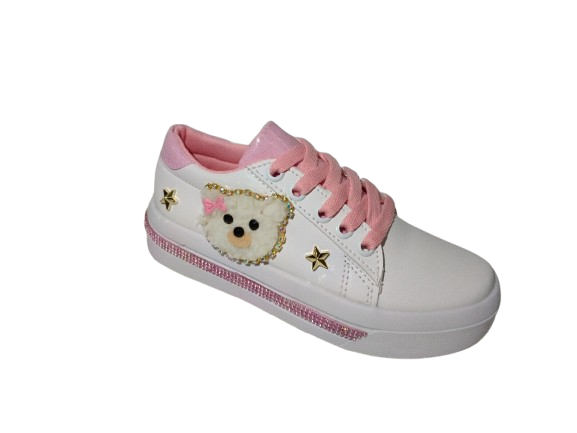 Tenis para Niña Modelo 0990 con Diseño de Osito y Detalles Dorados