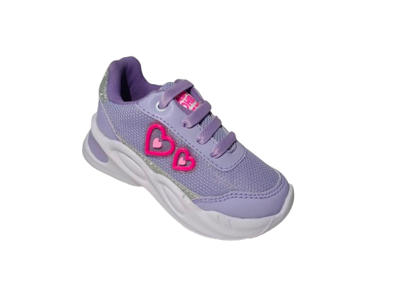 Tenis Casual para Niña - Modelo 0063 en Lila con Corazones.